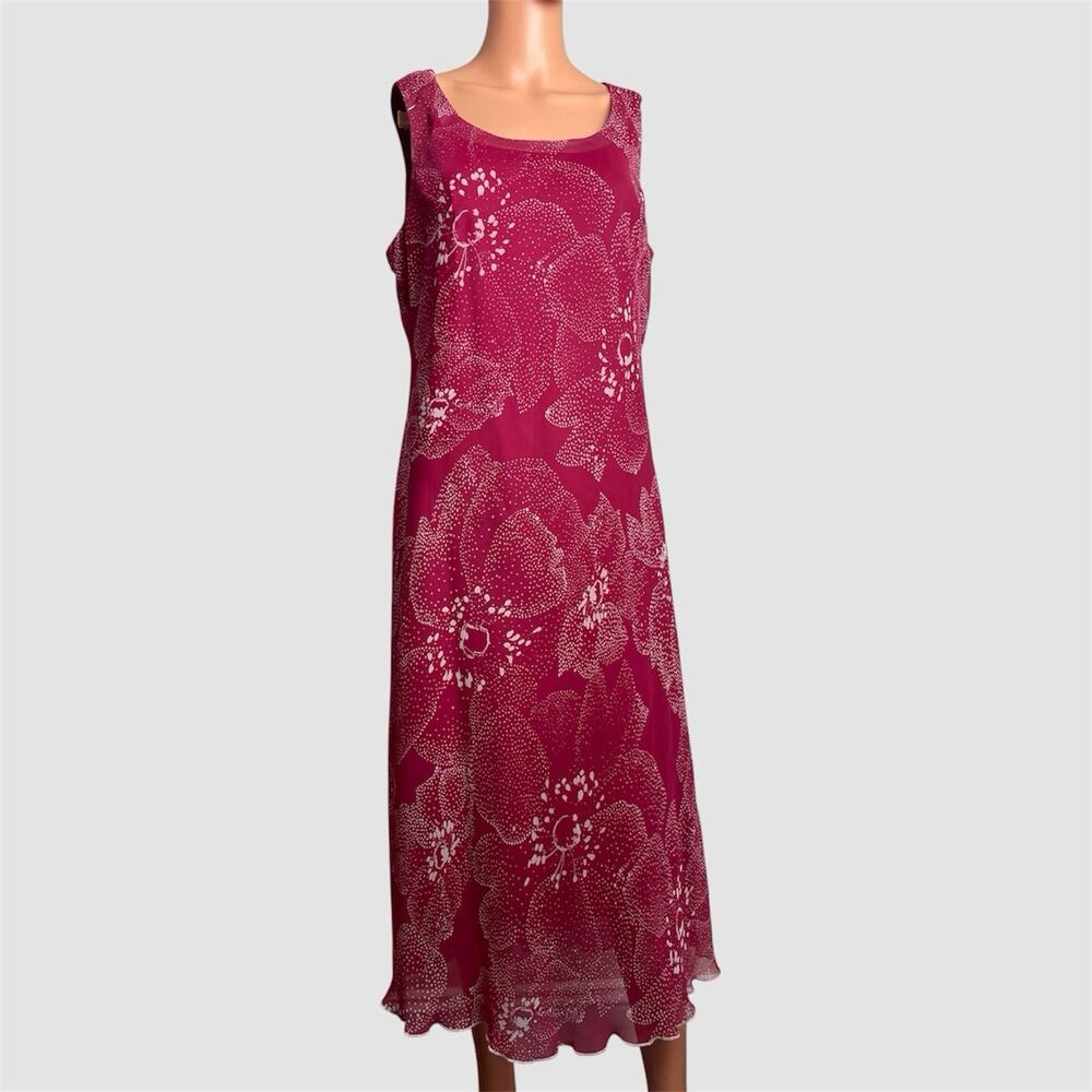 Ombre Women's Maxi Dress Sleeveless Floral Print Dull Red Long Dress Large